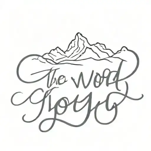 The Word Joy In Script Surrounding Simple Mountains