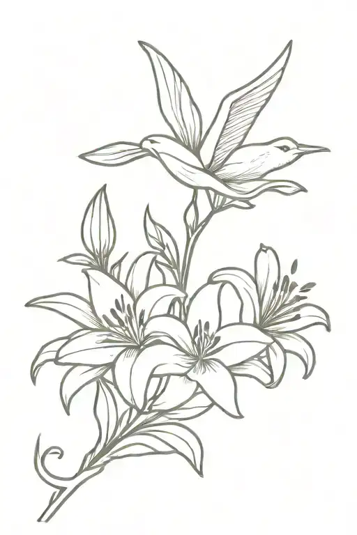 Lilies With A Cross And Bird Flying