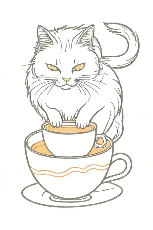White And Orange Domestic Longhair Cat Drinking Milk From A Teacup