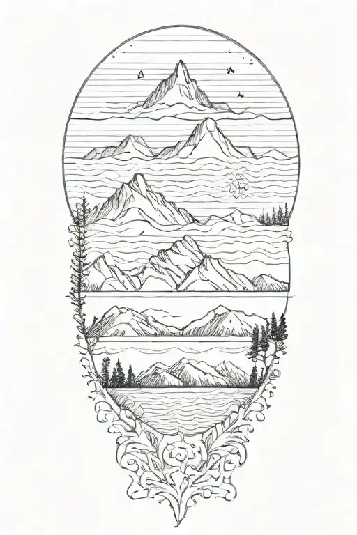 Mountain Range On Top Ocean On Bottom Half