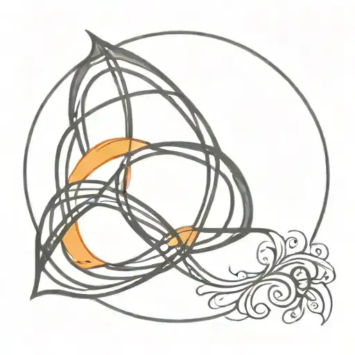 Black Trinity Knot With Orange Enso Circle Interwoven