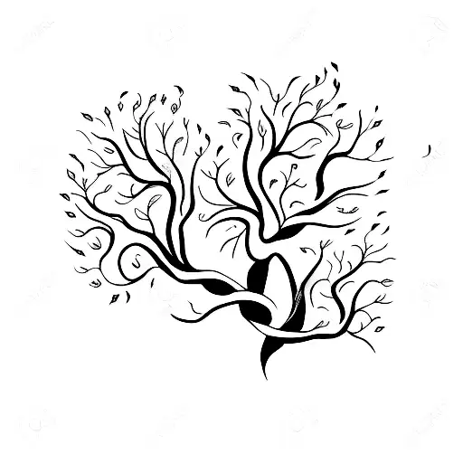 A Minimalist Tattoo Of A Tree With Roots That Spell Out The Word 'Family'