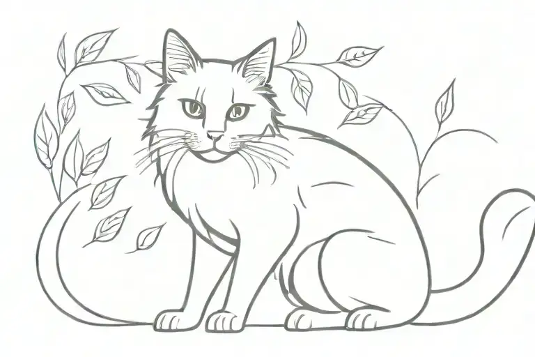 Long Hair Tuxedo Cat Full Body Playing With Leaves