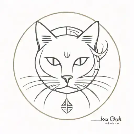 Cat With Long Hair And Protection Symbols