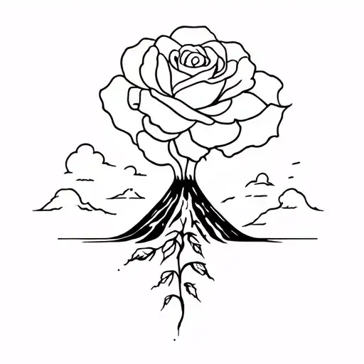 Volcano At The End Of The Eruption With A Rose Growing