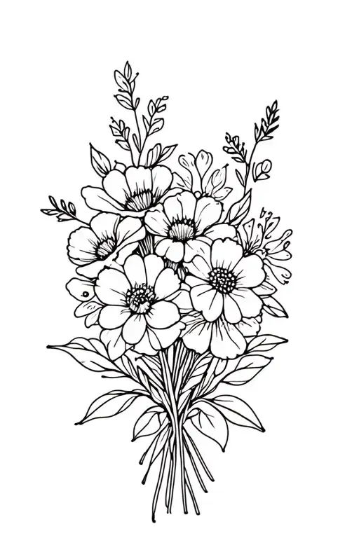Birth Flower Bouquet Fine Line Jan July August September November December