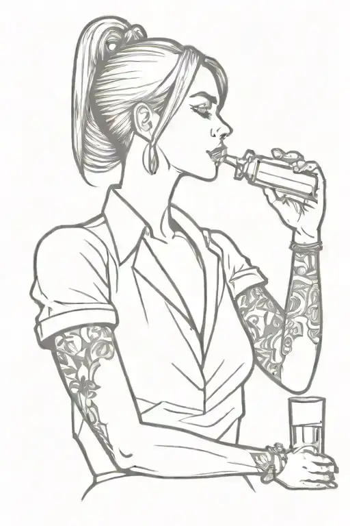 A Sketch Of A Female Bartender Shaking A Cocktail Shaker With Flair