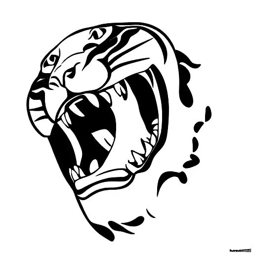 Front View Tiger Open Mouth Showing His Fangs