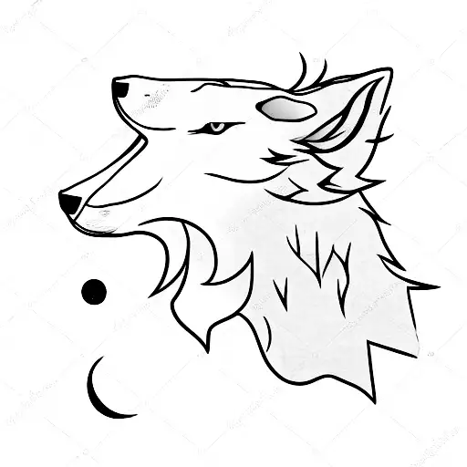 A Minimalist Tattoo Of A Wolf Howling At The Moon With A Garden In The Background