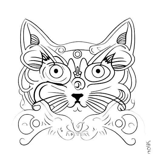 A Minimalist Tattoo Of A Cat Silhouette With A Butterfly Perched On Its Tail