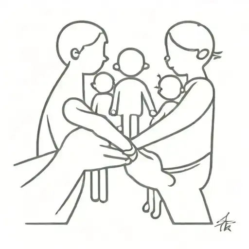 Dad And 4 Children Holding Hands