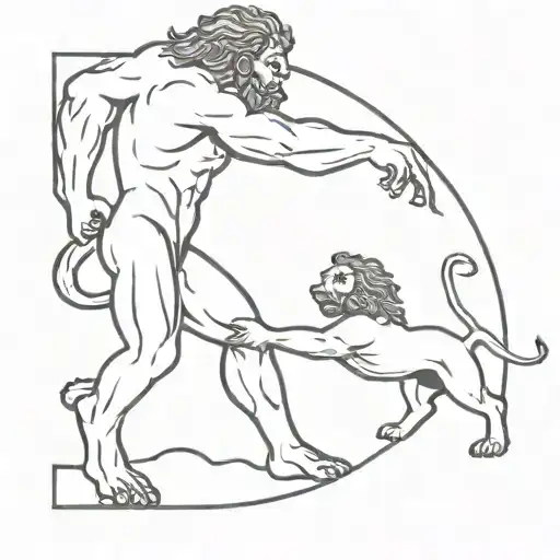 Hercules Fighting A Lion Minimalist Line