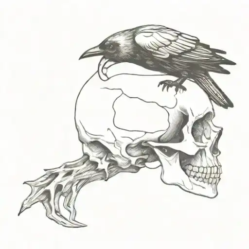 Crow Scratching A Skull