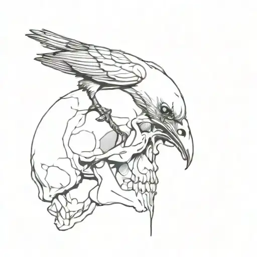 Crow Scratching A Skull