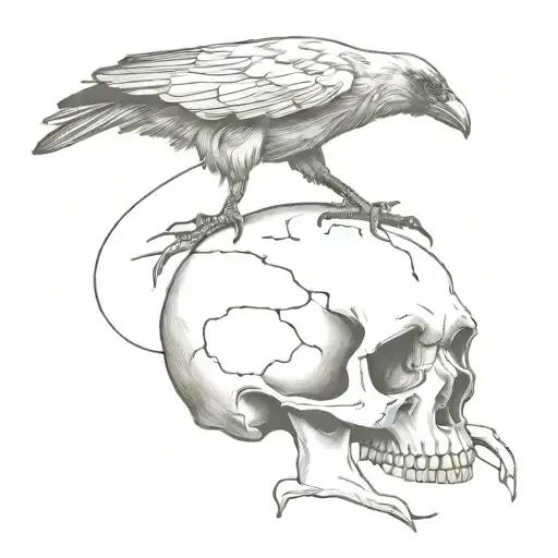 Crow Scratching A Skull Sitting On It