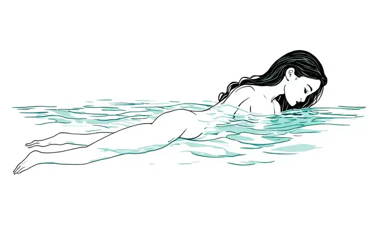 Woman Swimming On Back Line Art