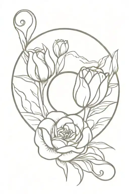 Tulip And Rose On Anchor Yin Yang Symbol Made