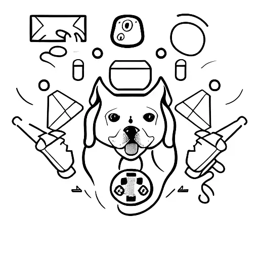 A Minimalist Tattoo Of A Dog Playing Video Games With A Controller In Its Paws