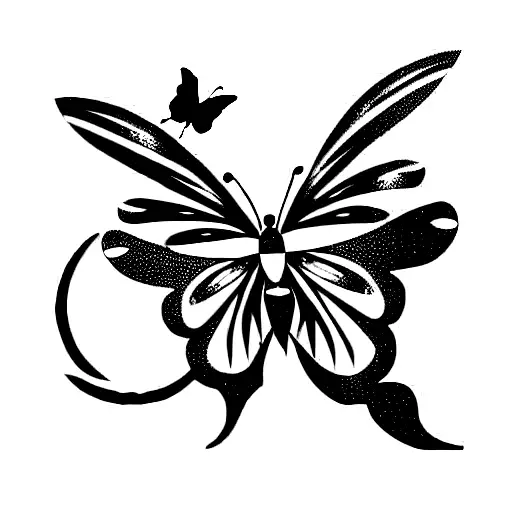 Butterfly And Moon And Flower