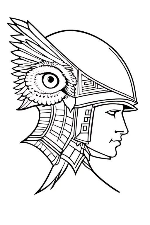 Athena And Owl And Greek Soldier Helmet