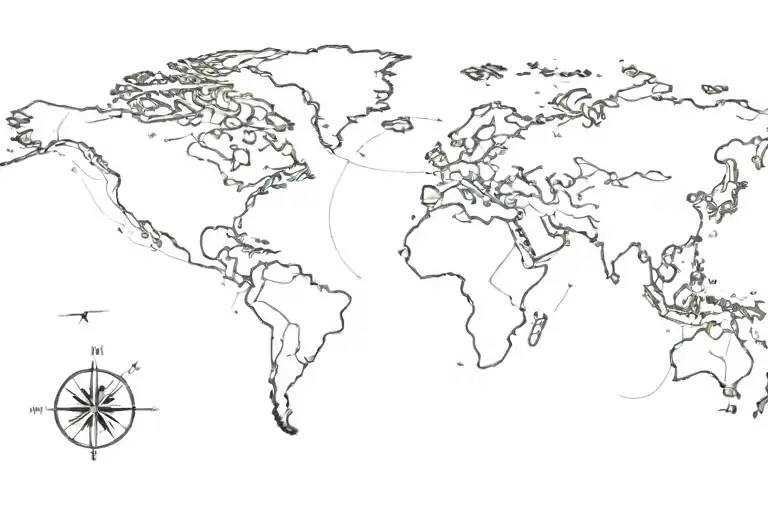 Outline Of A World Map With A Compass