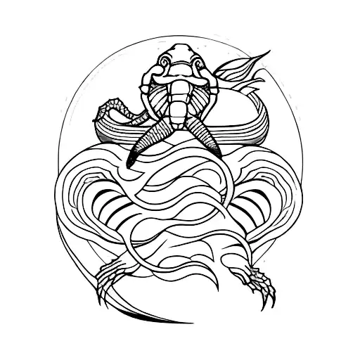 A Minimalist Tattoo Of A Scorpio Swimming In The Ocean