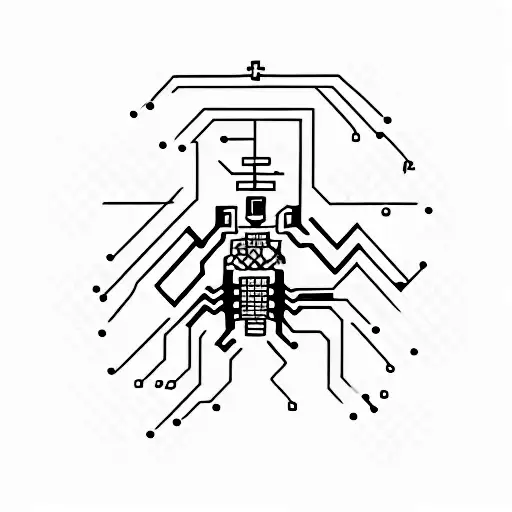 A Minimalist Tattoo Of A Computer Circuit Board Shaped Like A Scorpio