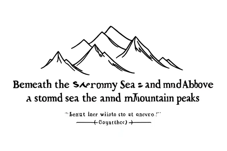 Text Of Beneath The Stormy Sea And Above The Mountain Peaks With A Stormy Sea And Mountain Peaks
