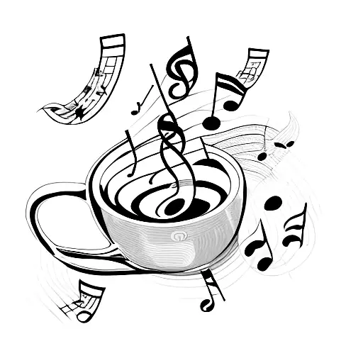 A Coffee Cup With Musical Notes Flowing Out Of It