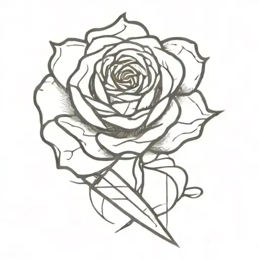 Knife With Rose And Destination Coordinates Beautifully Intertwined