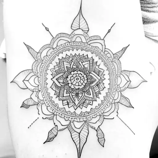 Simple Line Vine Wrapped Around A Leg Starting At The Knee Including Mandala Design At The Knee