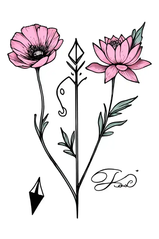 Arrow With A Poppy Flower And Water Lily Flower