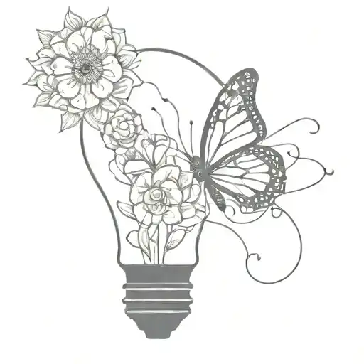 Buterfly And Flower In Broken Light Bulb