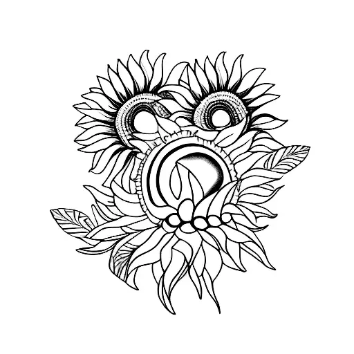 Sunflower Outline Tattoo With A Fusion Of Ethiopian Culture
