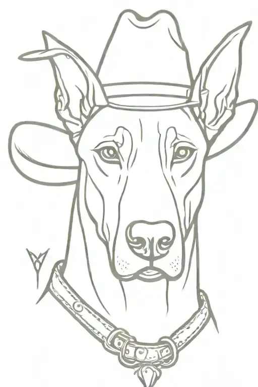 Doberman With Ears And Cowboy Hat