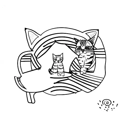 A Minimalist Tattoo Of A Cat And A Dog Sitting Together In A Coffee Cup