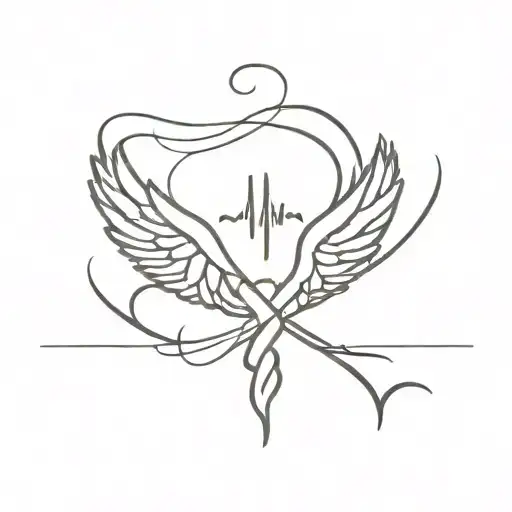 Small Memorial For Mom With Angel Wings And A Ekg Heartbeat Design