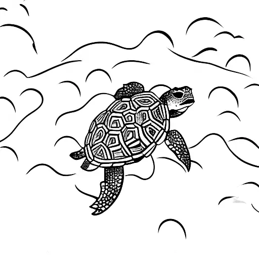 A Minimalist Tattoo Of A Turtle Swimming In A Sea Of Waves