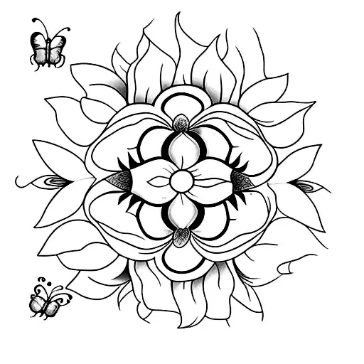 Half Sunflower Fused With Butterfly Abstract