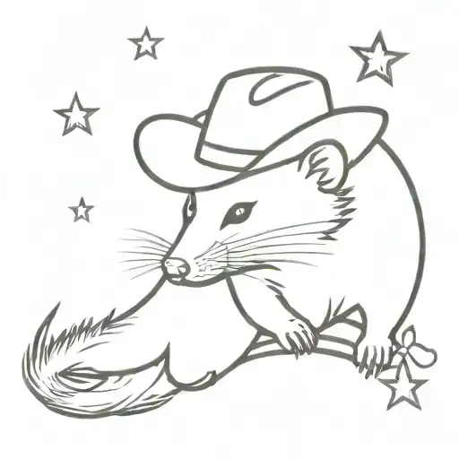 Opossum Outline With A Cowboy Hat With Stars As A Background