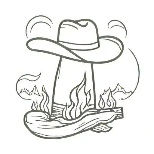 Opussum Outline With A Cowboy Hat Sitting By A Campfire