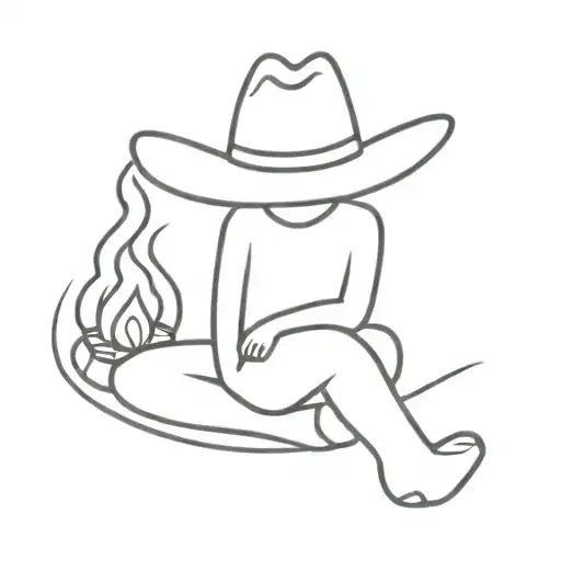 Pussum Outline With A Cowboy Hat Sitting By A Campfire