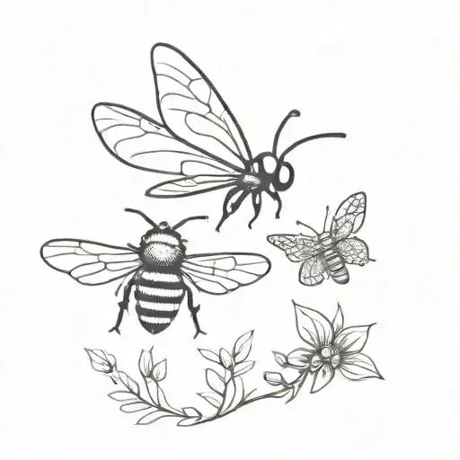 A Butter Fly And A Bee Flying