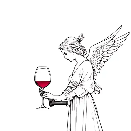 Angel With Glass Of Wine And A Gun Very Minimalist