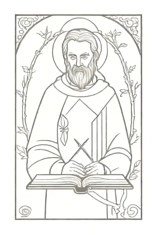 Catholic Saint Holding Open Book Surrounded My Music