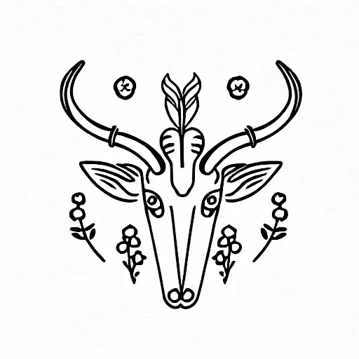 Capricorn With Little Flowers And A Bird Sitting On Their Horn