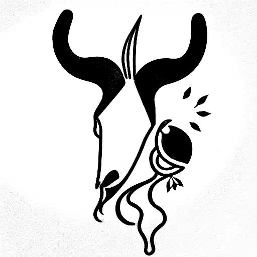 Capricorn With Little Flowers And A Bird Sitting On Their Horn