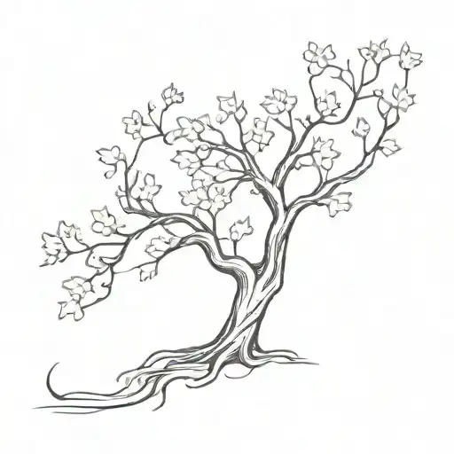 A Minimalist Design Of A Blooming Treaty Oak Tree Intertwined With Country Music Notes And Lyrics