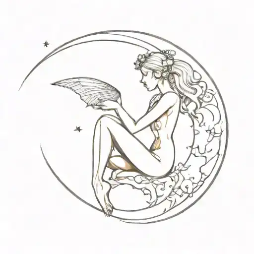 Fairy Sitting On The Moon Merging Together