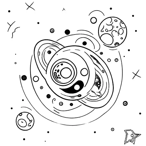 A Minimalist Tattoo Of A Galaxy With Planets And A Book Floating In It